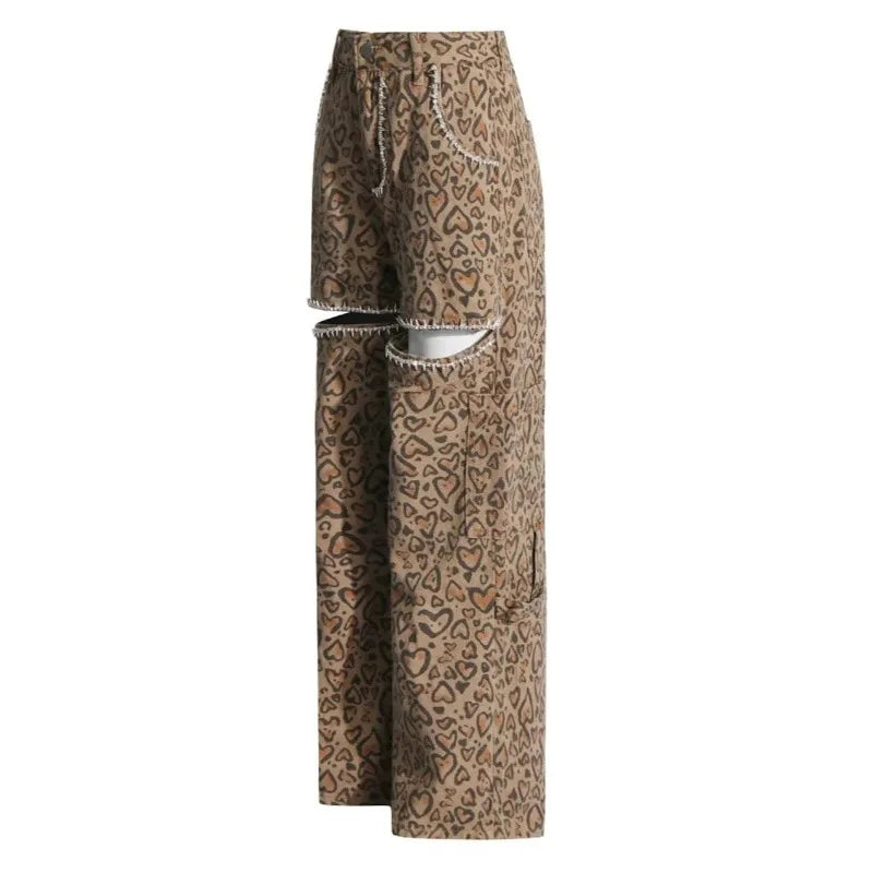 Baddie Leopard Embellished Cut Out Pants
