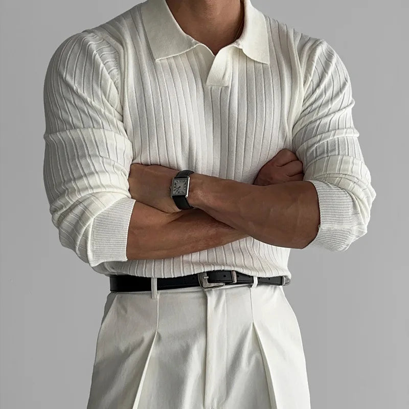 Retro Knit Striped Polo T-Shirt