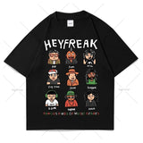 Camiseta Negra Suelta con Estampado de Dibujos Animados Casual