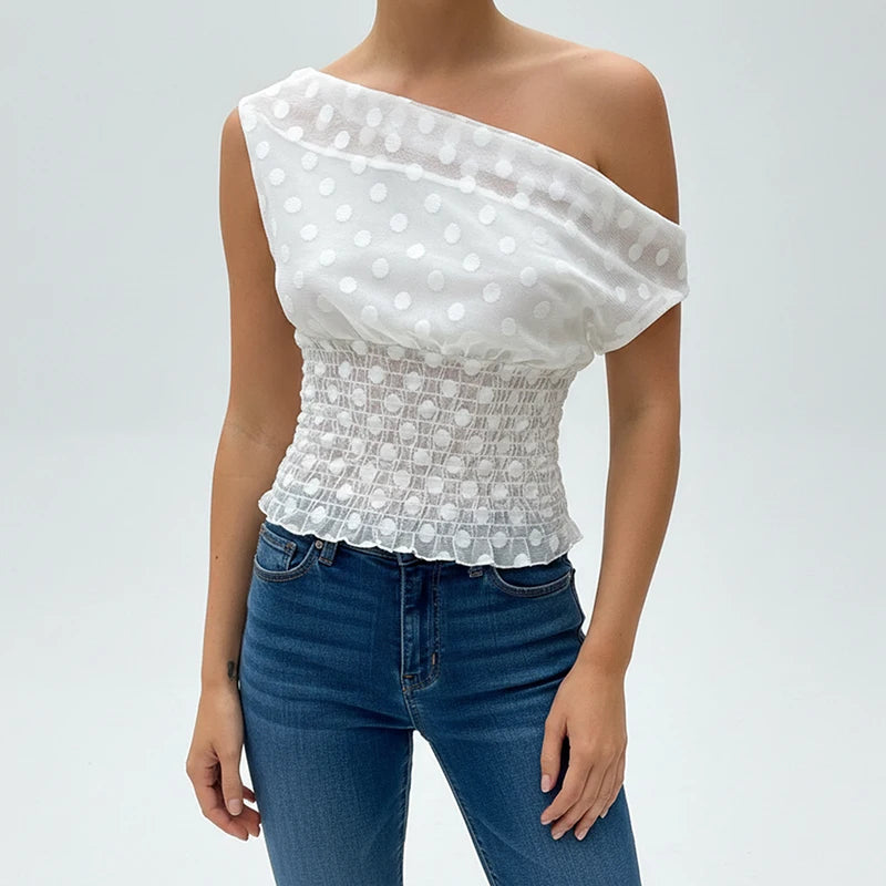 Y2k Cropped Off-shoulder Mesh Top