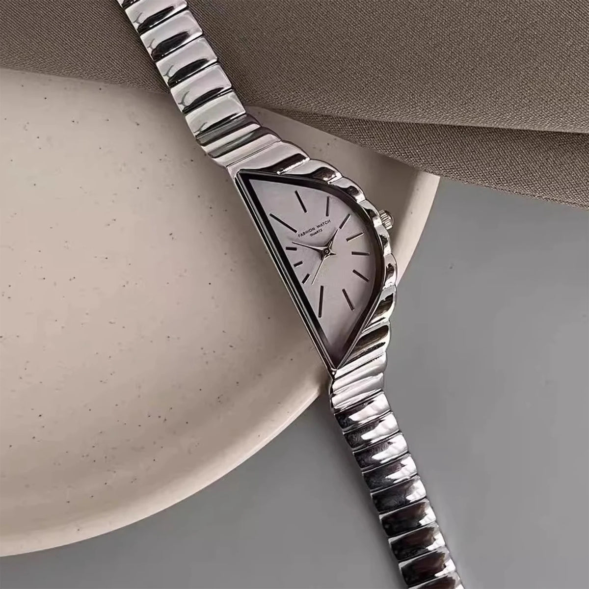 Half-Moon Dial Stainles Steel Quartz Watch