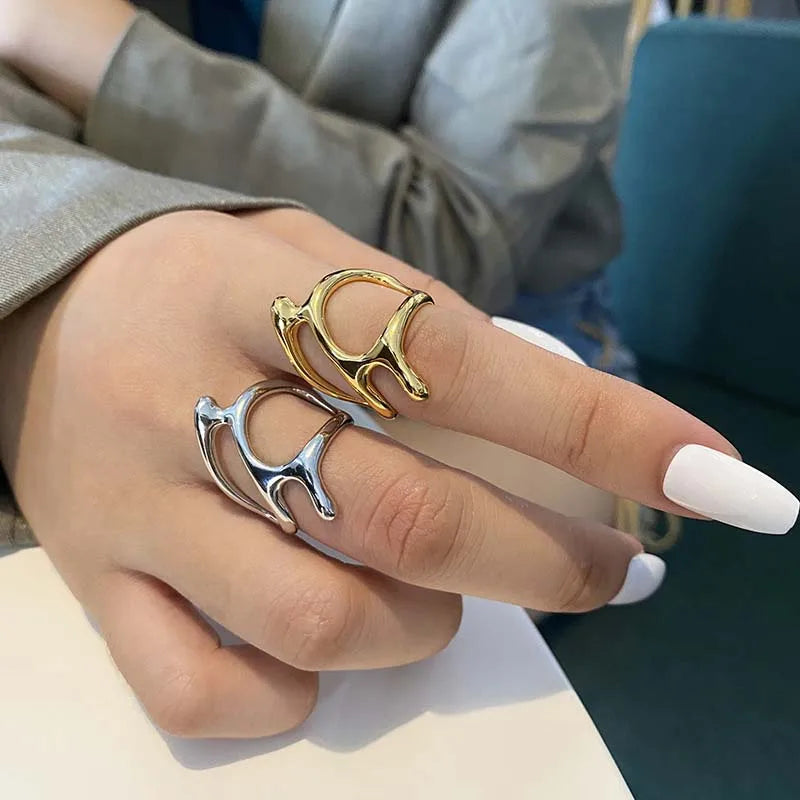 Vintage Silver Irregular Geometric Open Rings