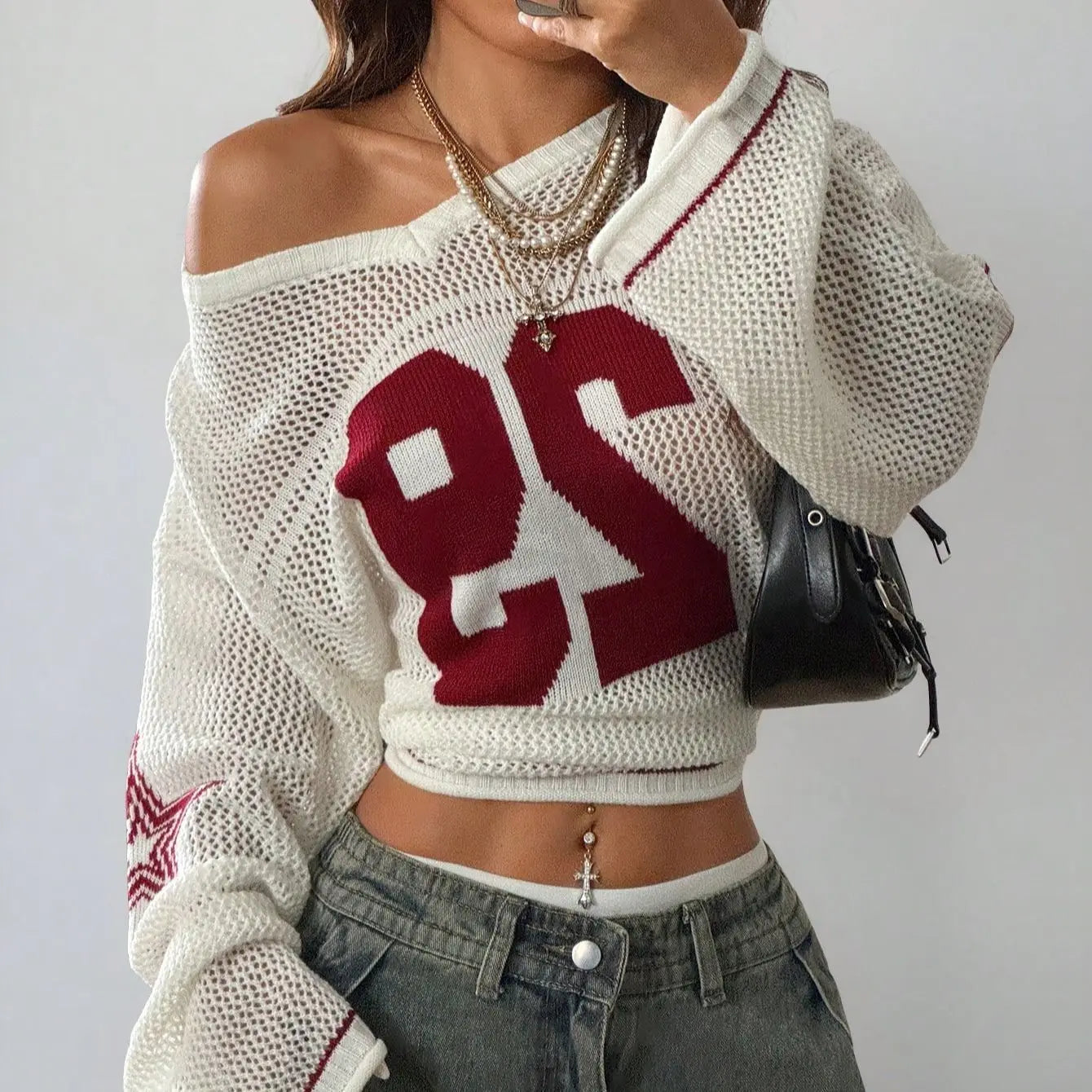 Burgundy Digital Knitted Sheer Sweater