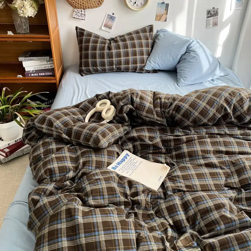 Preppy Plaid Brown Bedding Set