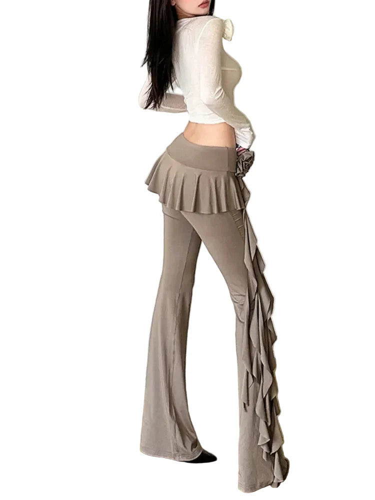 Ruffled Flower Straight Leg Pants