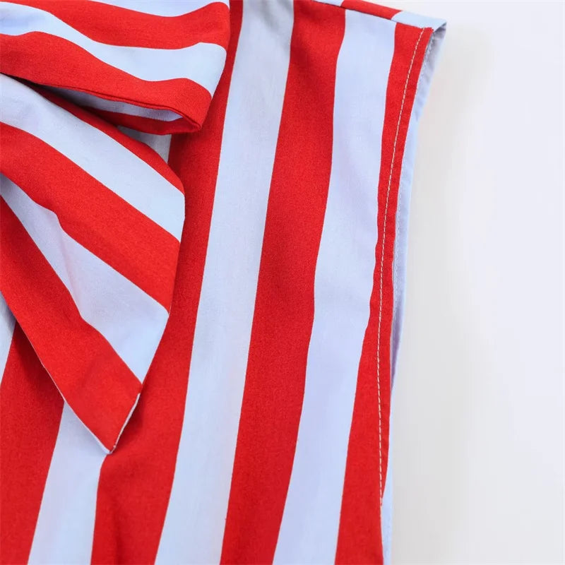 Old Money Bowknot Stripped Sleeveless Shirt