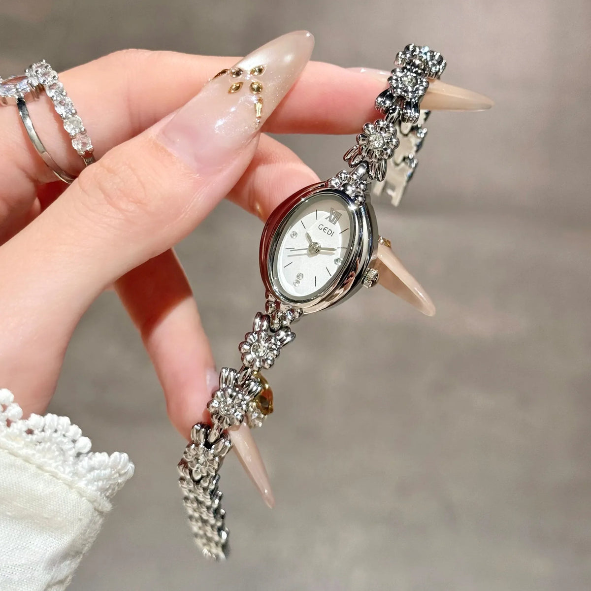 Elegant Oval Diamond Bracelet Wrist Watch