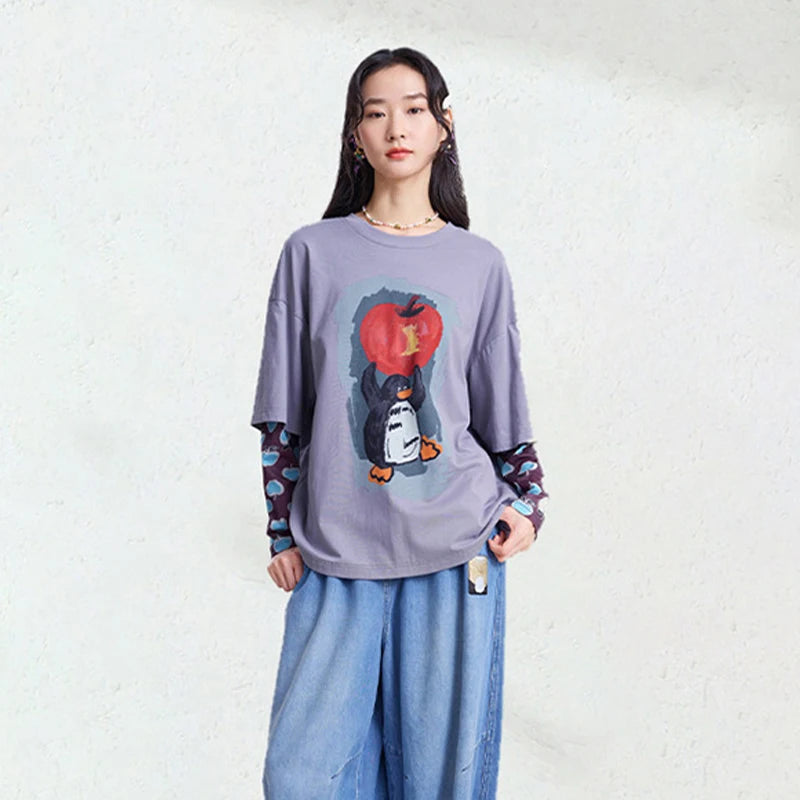 Double-sleeved Funny Animal Print Top
