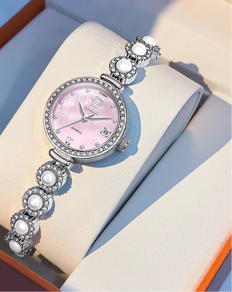 Fully Diamond Pearl Hand Chain Watch