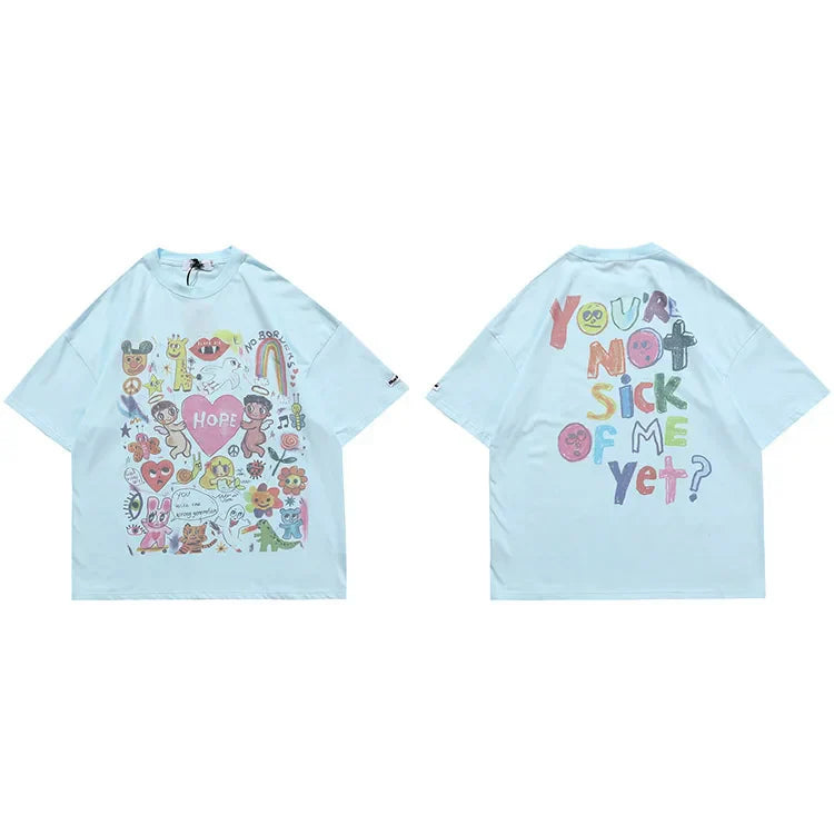 Rainbow Heart Angels Print Oversize T-Shirt
