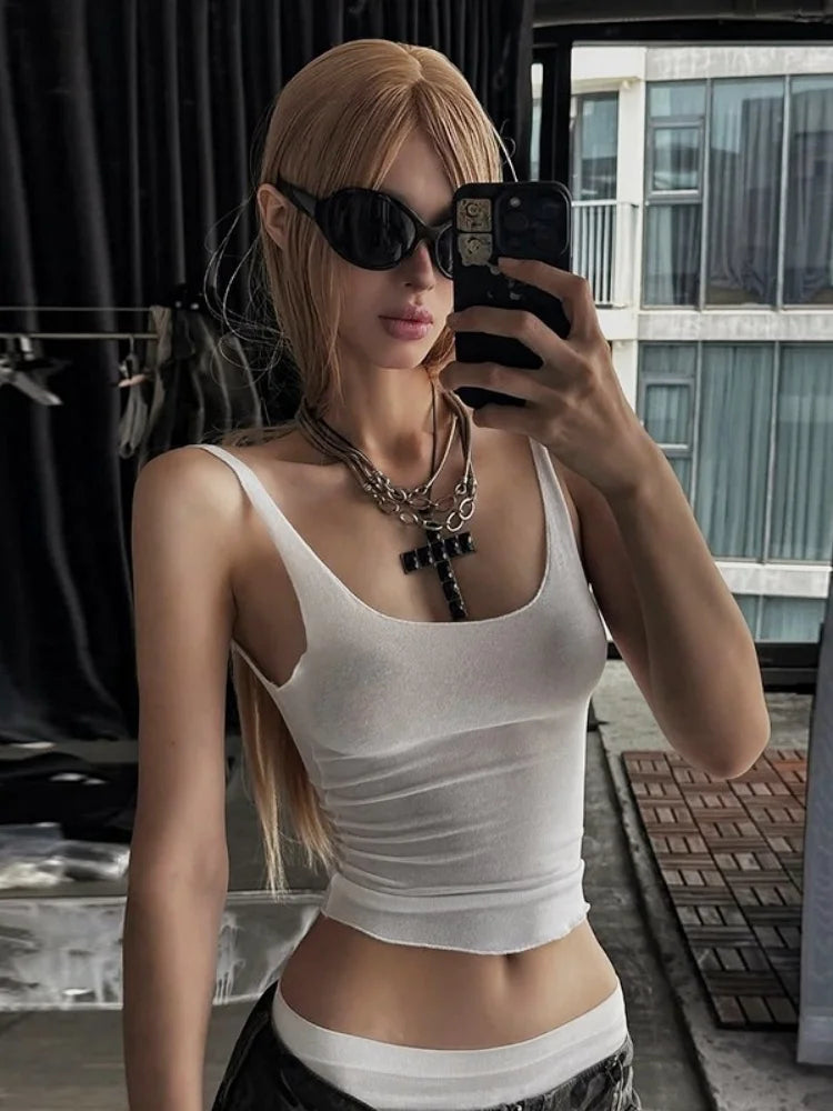 Y2k Sleeveless Cute White Crop Top