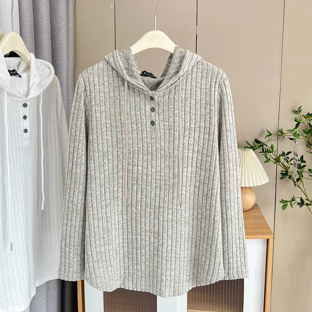 Oversized Solid Color Knitted Hoodie