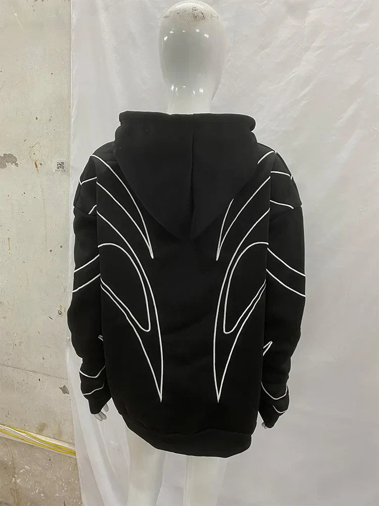 Y2K Striped Zip-up Black Hoodie