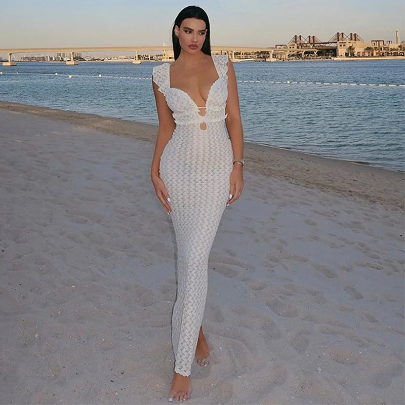 Elegant Cut Out Backless Maxi Dress