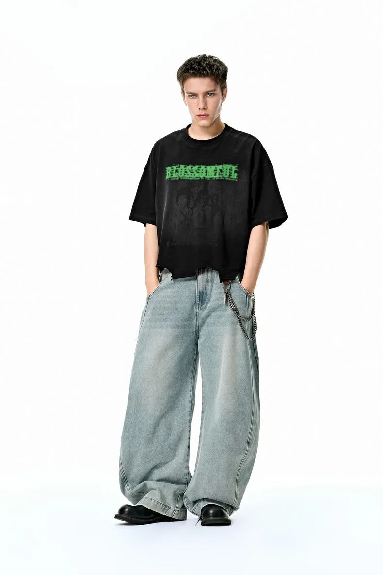 Vintage Distressed Cropped T-Shirt