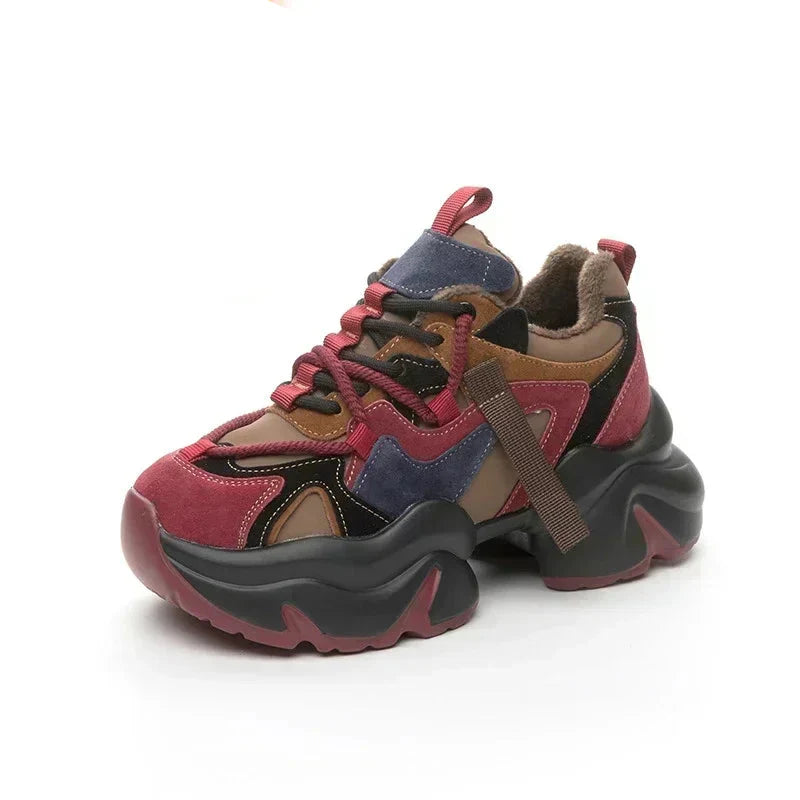 Chunky Leather Plush Color Block Sneakers