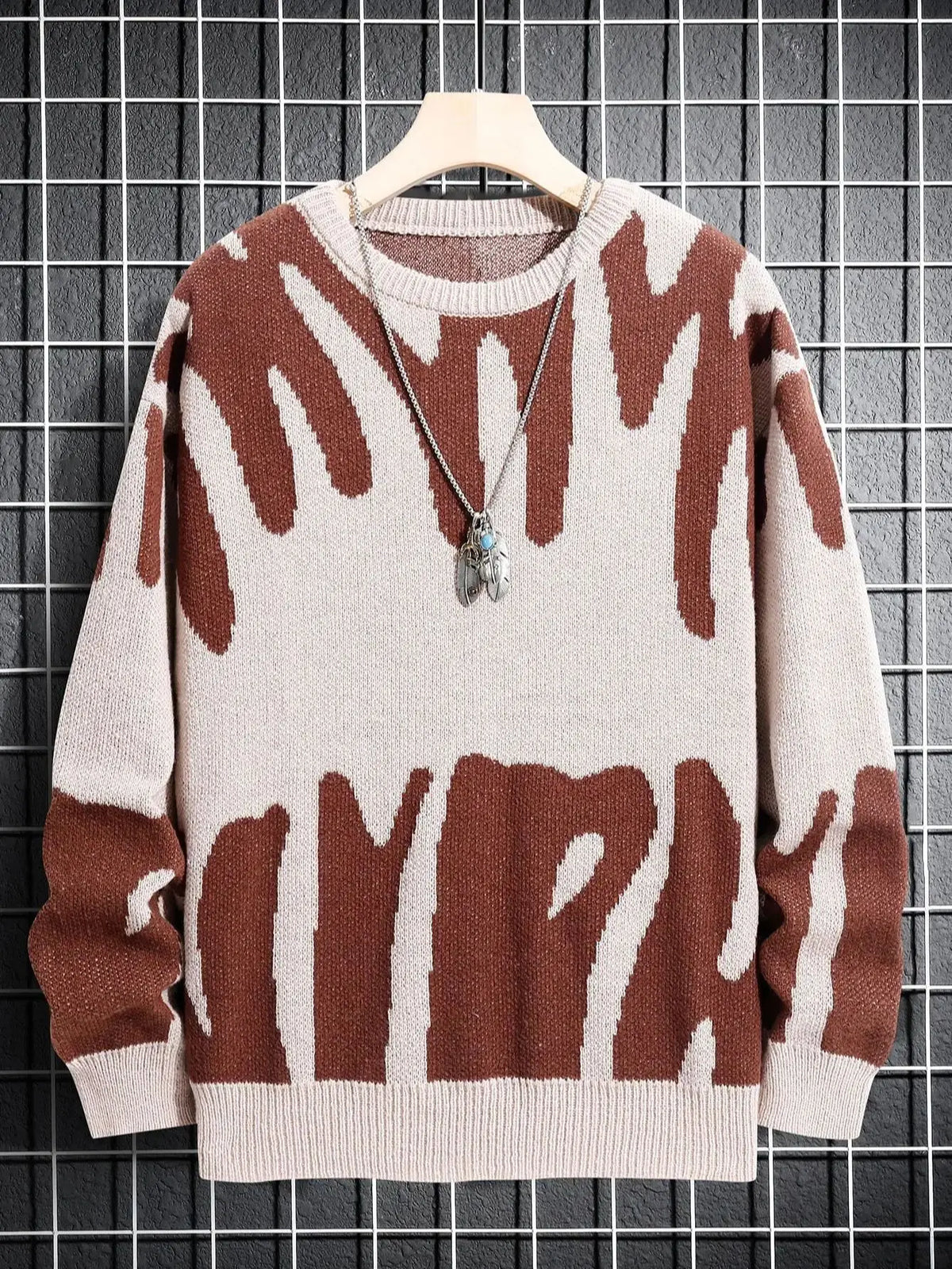 Irregular Jacquard pattern O-neck Sweater