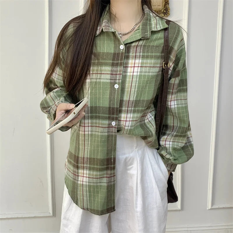 Plaid Women Long Sleeve Old Money Shirt
