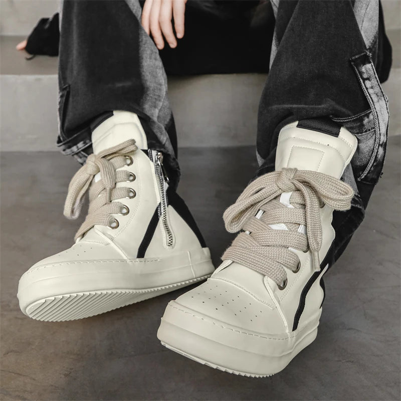 High-top Shoes Lace-up Leather Skateboard Shoes