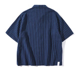 Camisa vintage de rayas con cuello cubano holgado