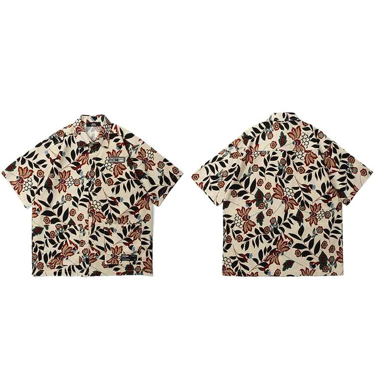 Trendy Hawaiian Plant Print Shirt