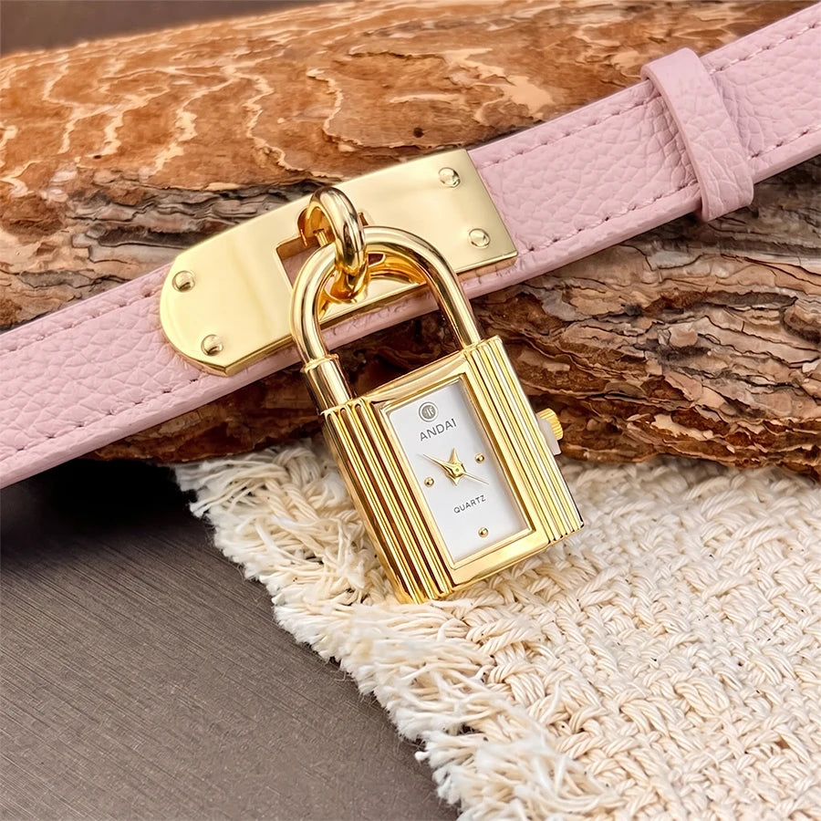 Edgy Padlock Dial Soft Strap Bold Watch for Women