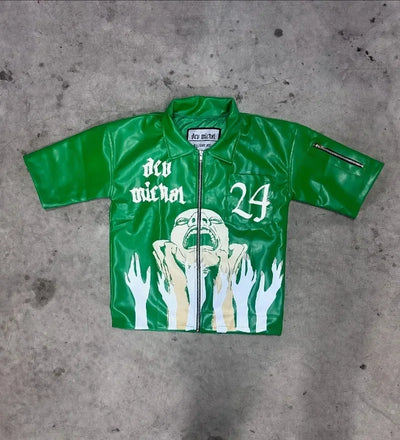 Camisa gótica de cuero de manga corta con cremallera