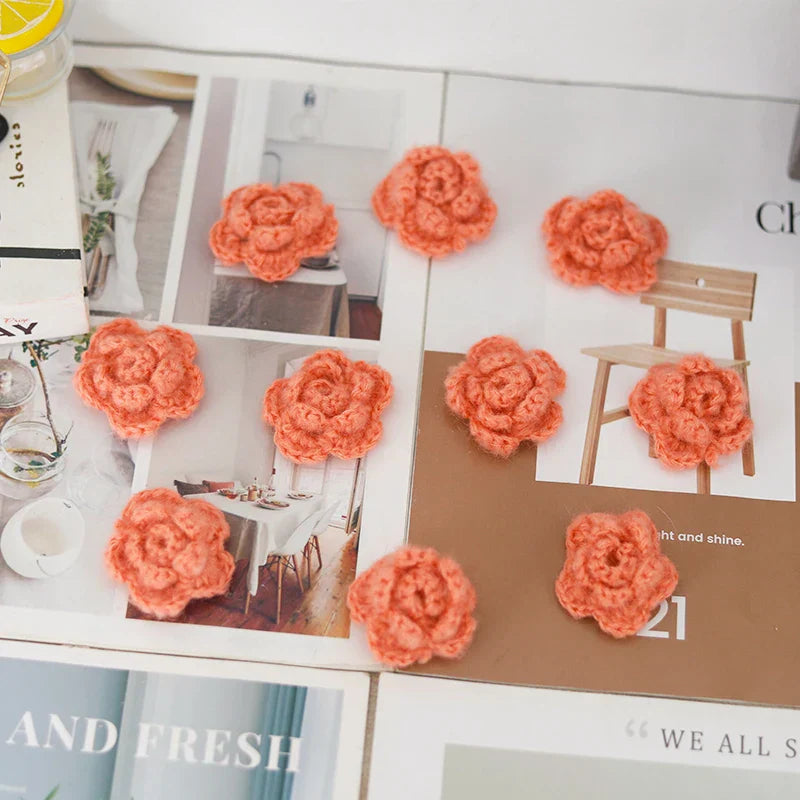 10 Parts Handmade Knitting Wool Crochet Flower Heads