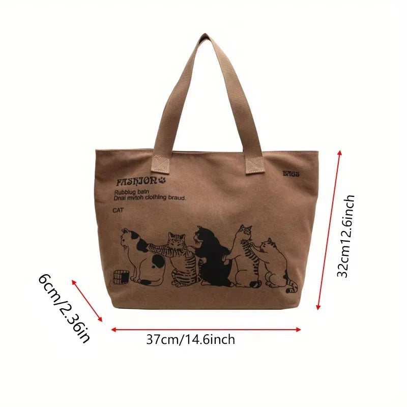 Vintage Cat Print Tote Bag
