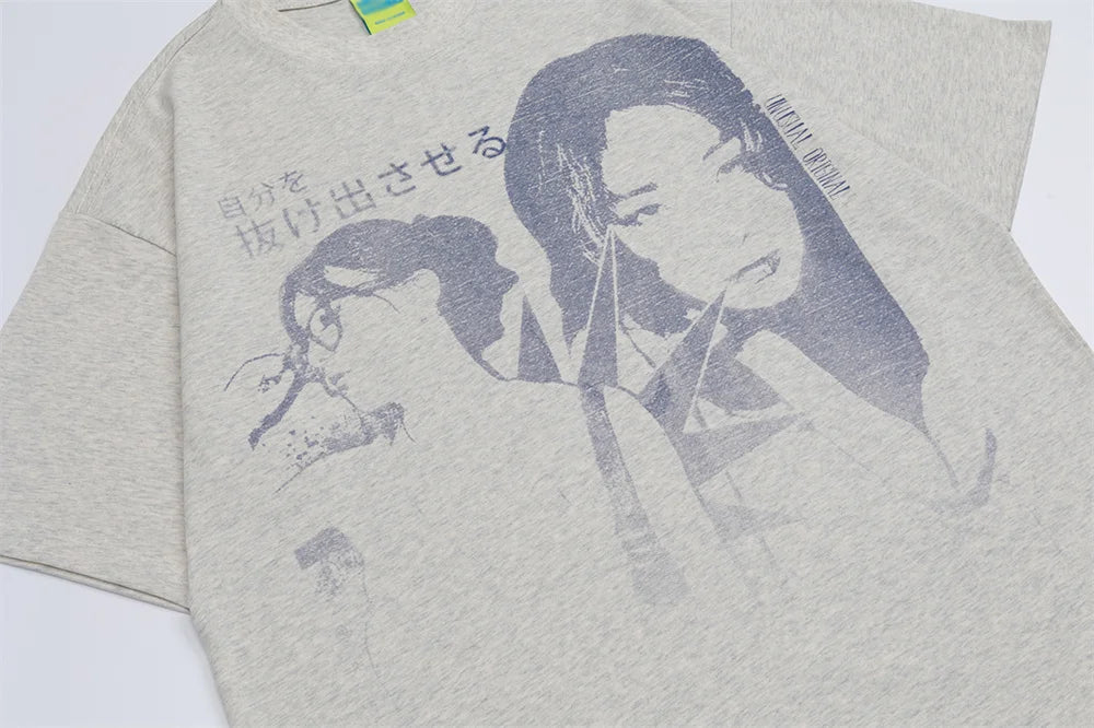 Camiseta vintage con estampado de retrato de niña
