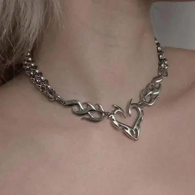 Cyperpunk Flamed Heart Necklace