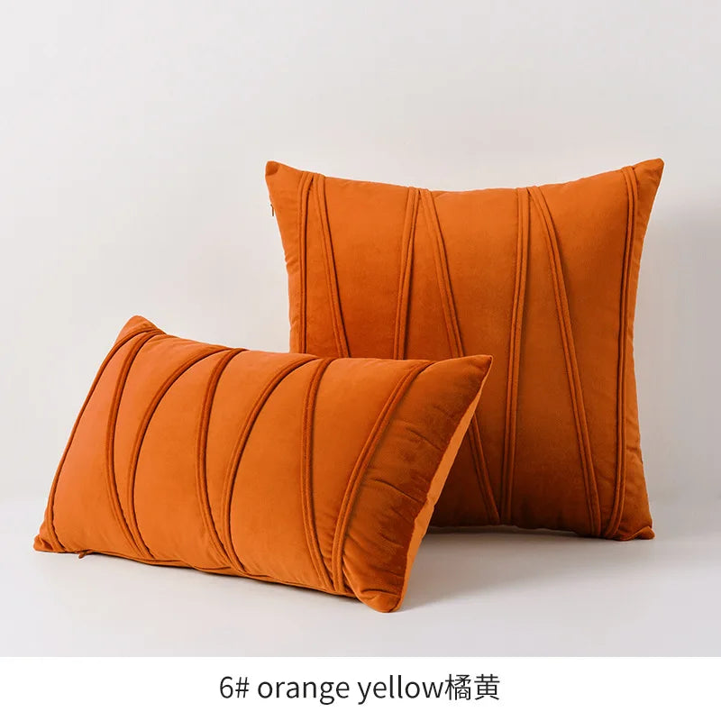 Orange Stripe Velvet Throw Pillow Cover