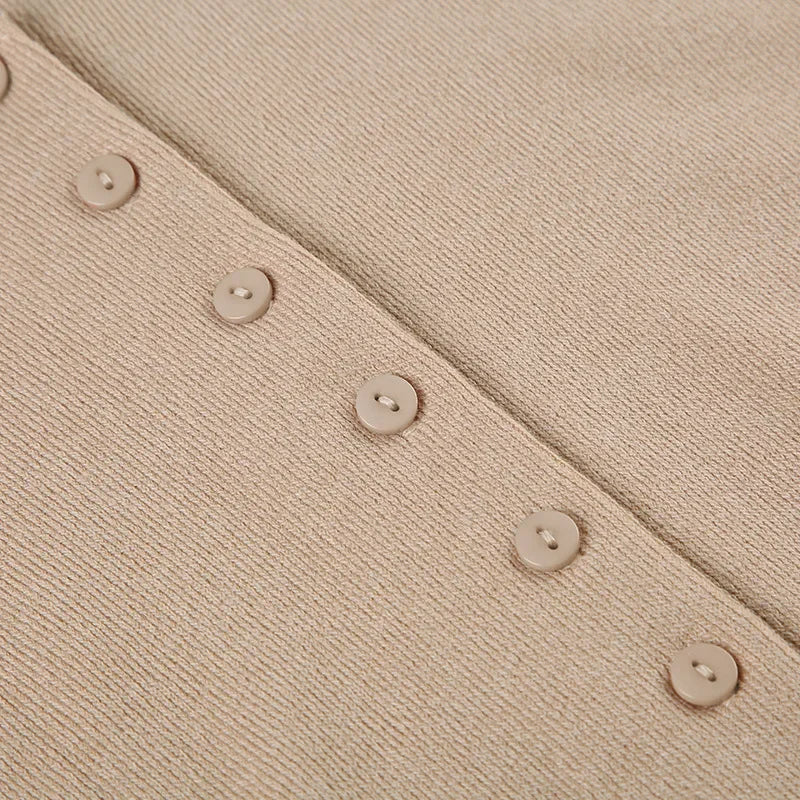 Button Up Knitted V-neck Mini Dress