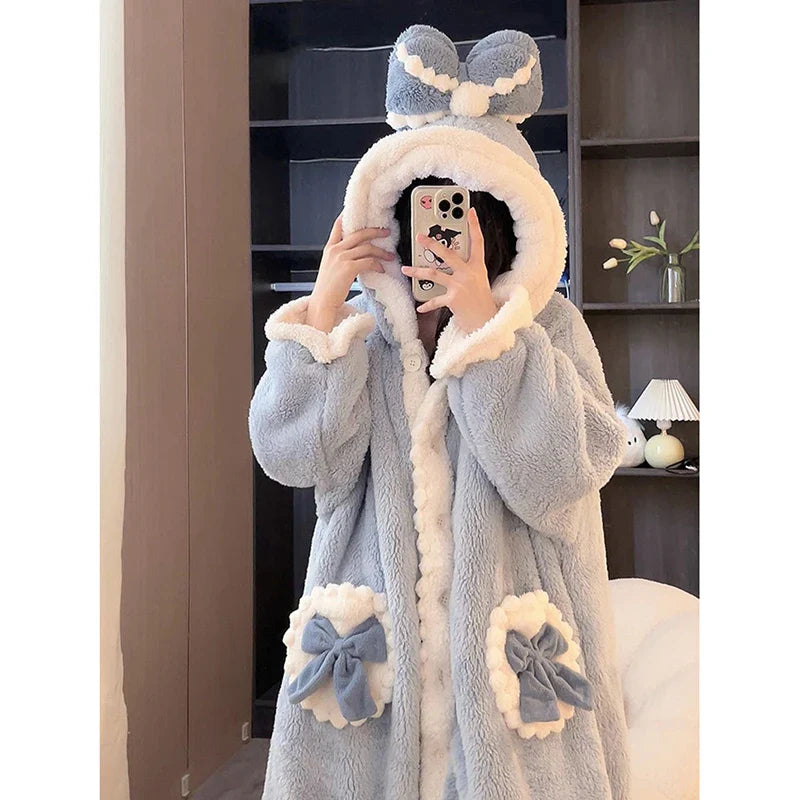 Winter Bow Robe for Women Nightdress