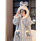 Winter Bow Robe for Women Nightdress