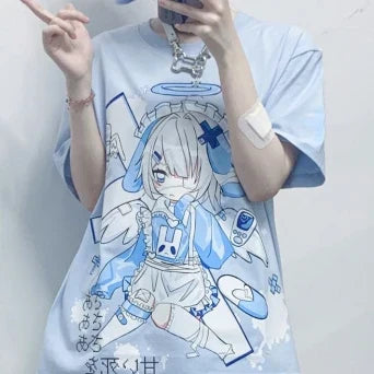 Japanese Cartoon Print Cute Oversized T-Shirt