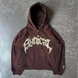 Y2K Letter Print Zip Vintage Hoodie
