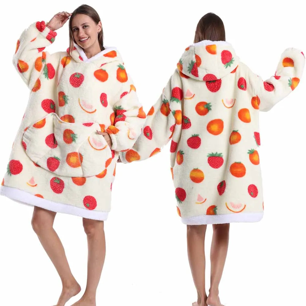 Strawberry Printed Oversized Blanket Hoodie