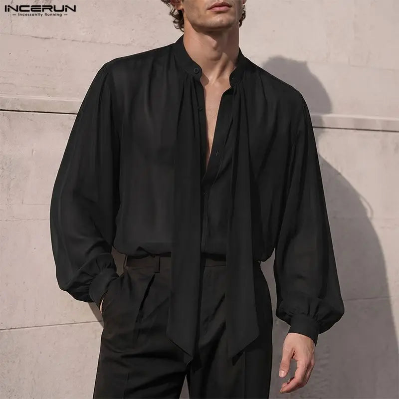 Sheer Bow Solid Color Shirt