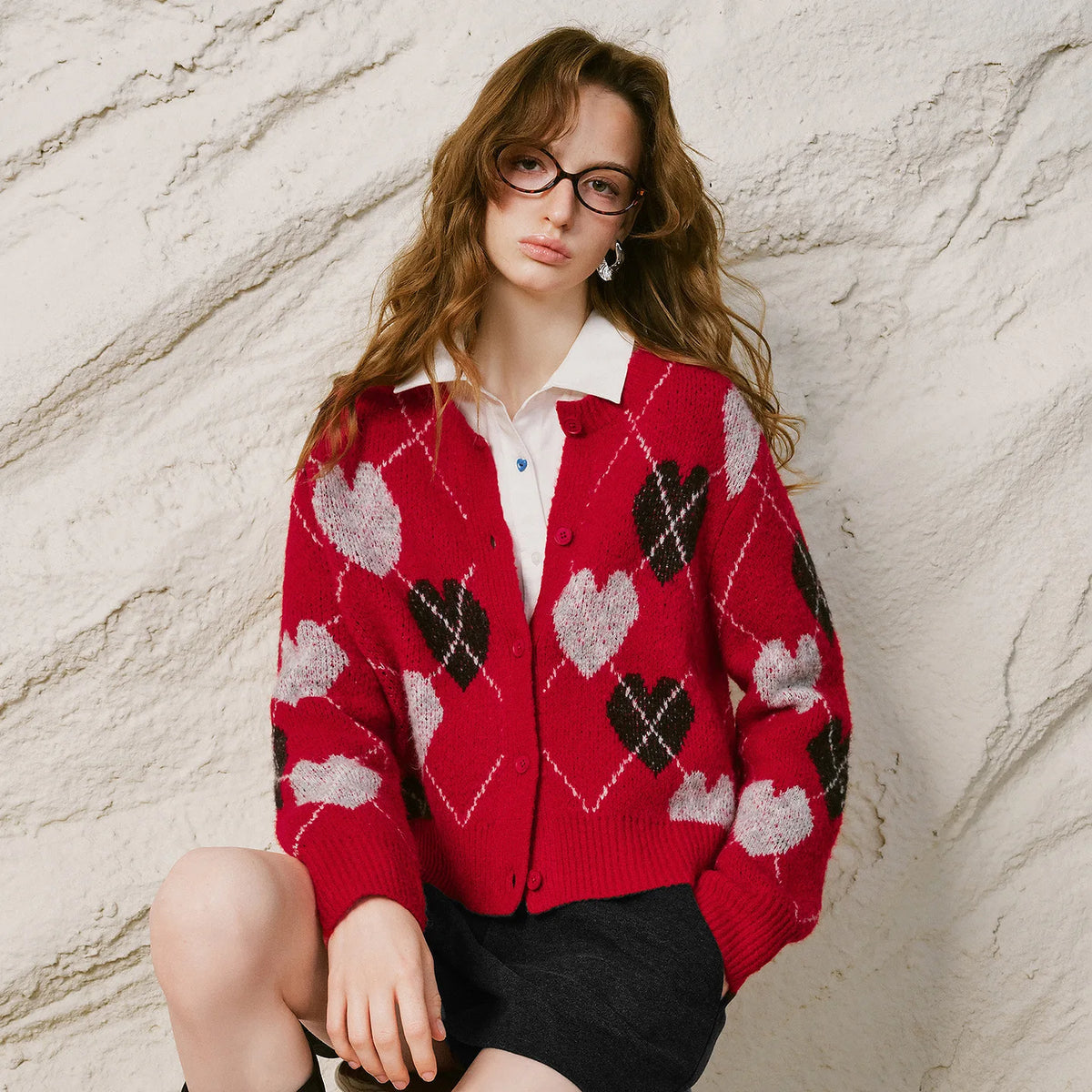 Retro Jacquard Heart Knit Cardigan