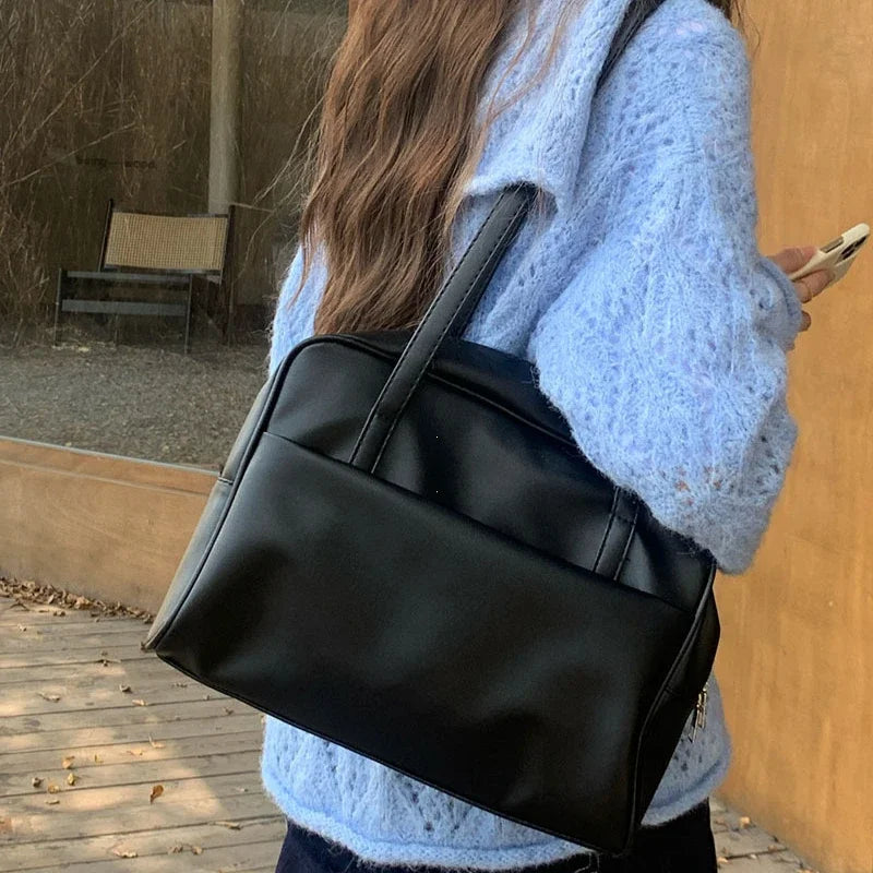 Y2K Leather Simple Style Shoulder Bag