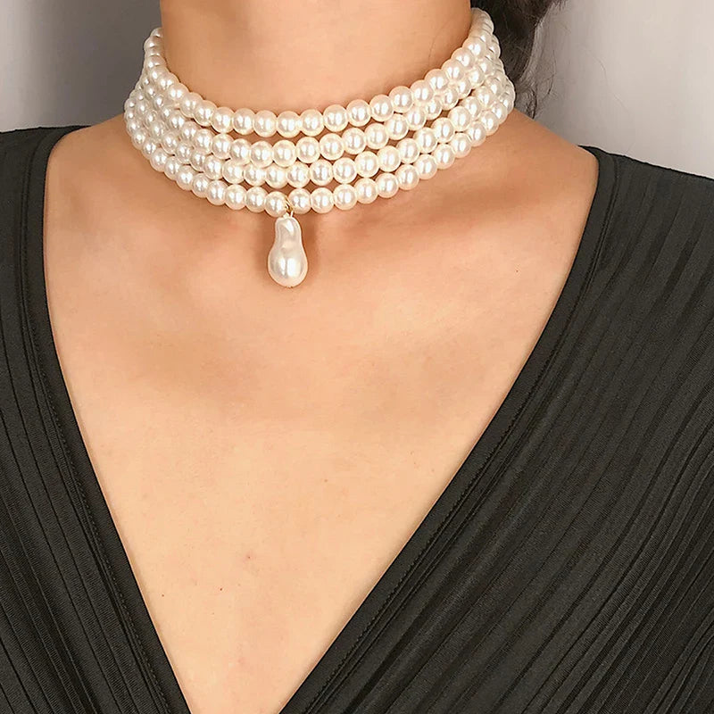 Round Pearls Beads Collar Necklace