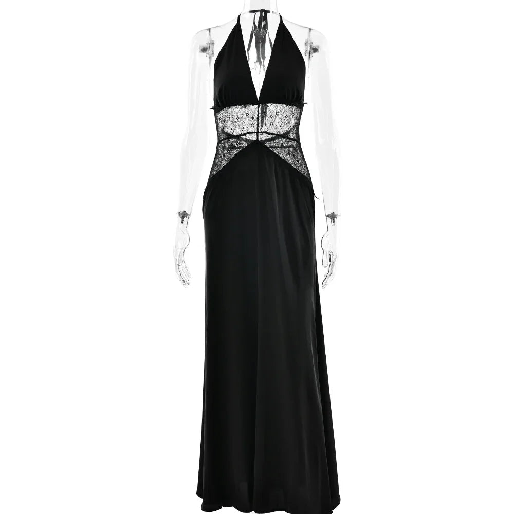 Backless Halter Lace Maxi Dress