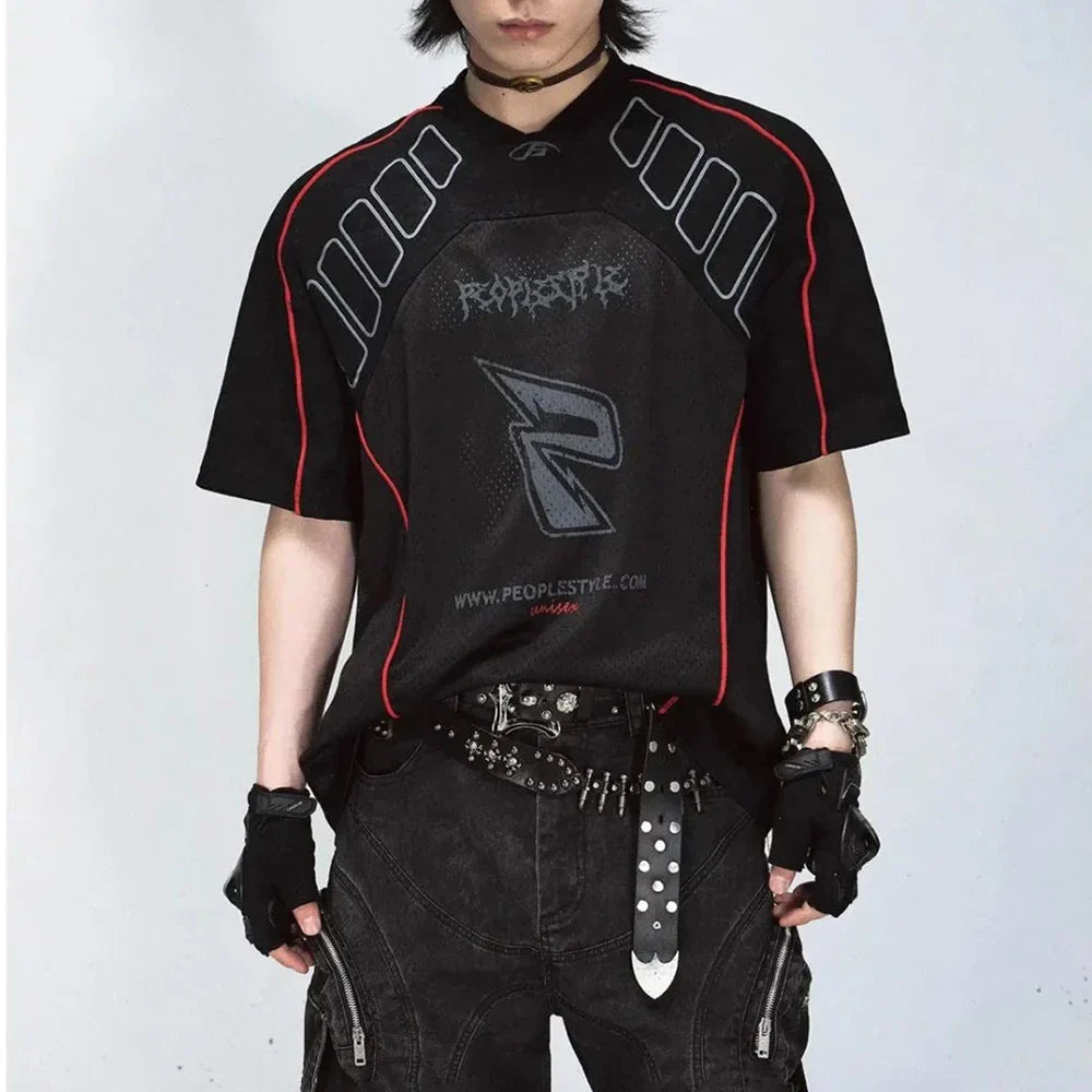 Retro atmungsaktives Mesh-Rennsport-T-Shirt
