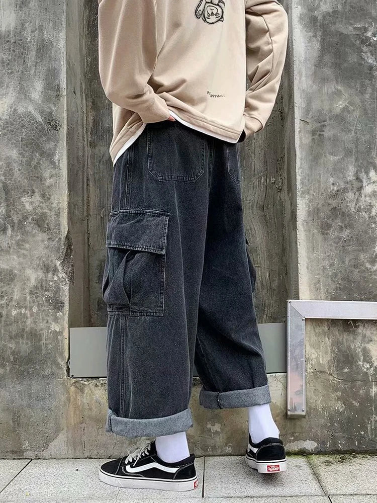 Korean Style Wide Leg Cargo Jeans