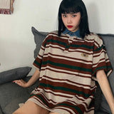 Oversized Retro Stripe Polo T-Shirt