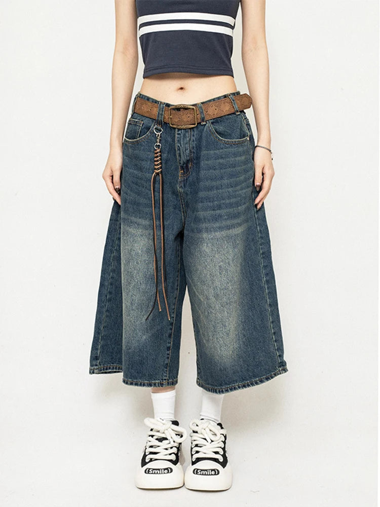 Pantalones cortos de mezclilla anchos estilo Y2K vintage