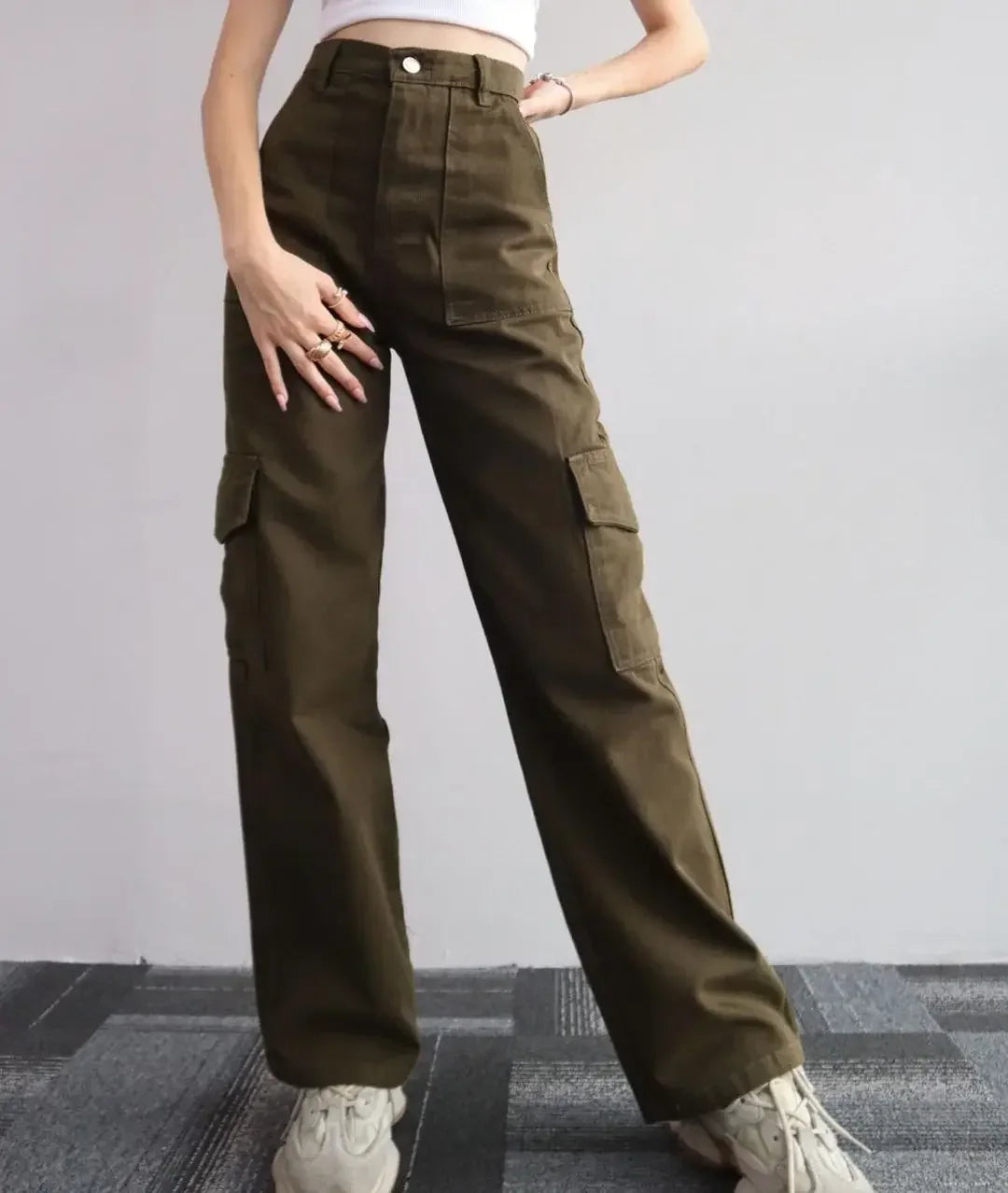 Wide Leg Solid Color Carago Pants