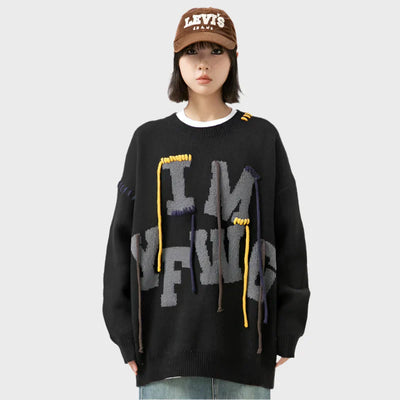 Alphabet Embroidered Knitted Oversize Sweater