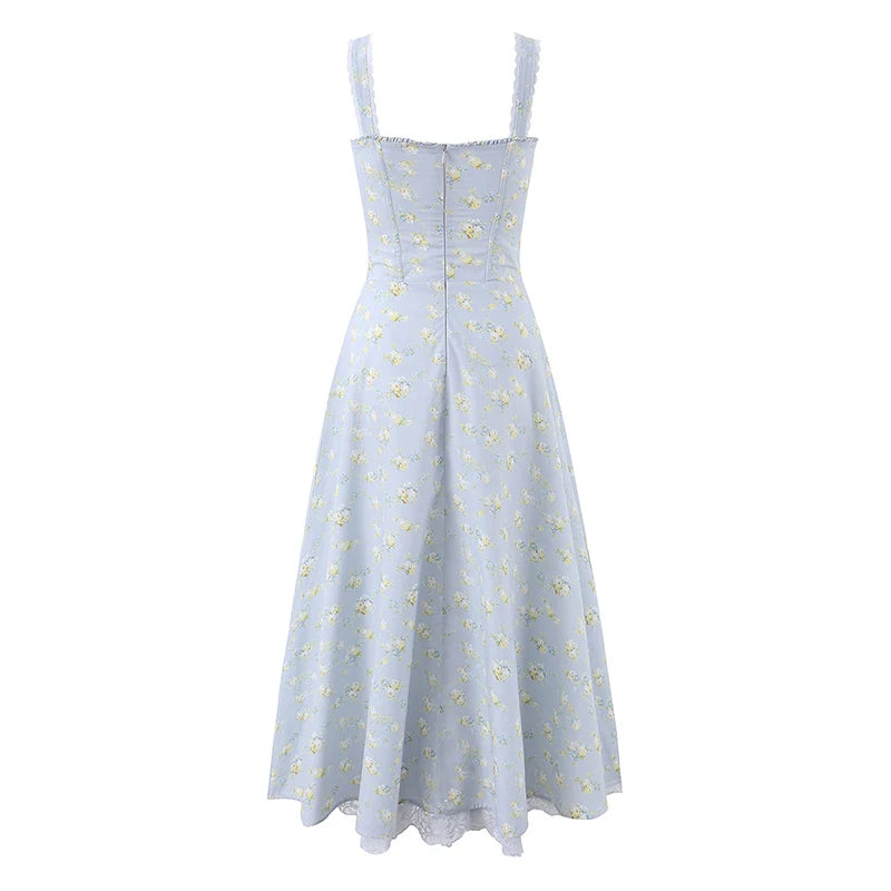 Elegant Floral Print Corset Midi Dress